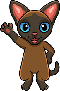 挥手的可爱卡通暹罗猫