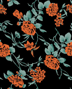 花卉图案 黑底橙花绿叶