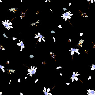 黑色背景上的清新花朵图案