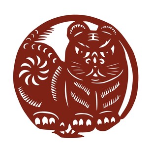 圆形老虎剪纸艺术图案