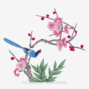 枝头蓝鸟伴繁花