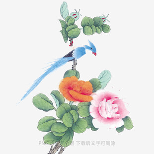 蓝鸟栖花图