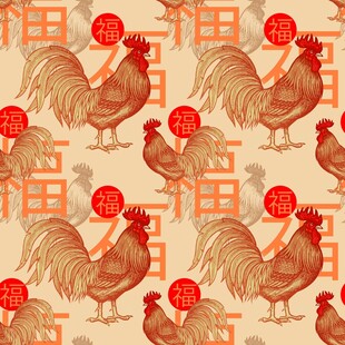 公鸡图案中式风背景图