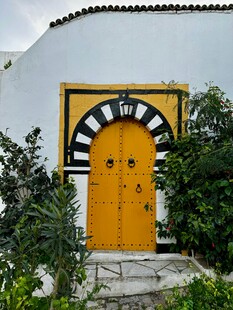 黄色拱形门与绿植景观