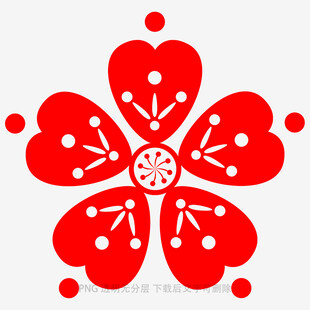红色爱心花朵剪纸图案