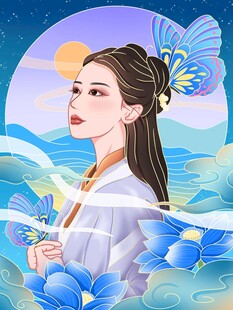 古风女子与蝶于梦幻之境