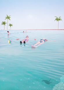 海边泳池欢乐戏水场景