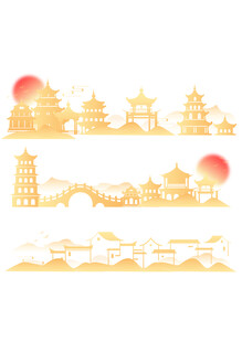 中国风传统古代建筑装饰插画元素