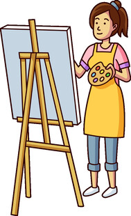 女孩专注于画架前作画