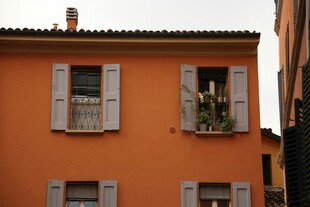 橙色房屋的雅致窗户景观