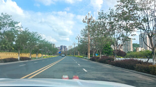 车内视角的城市道路风景