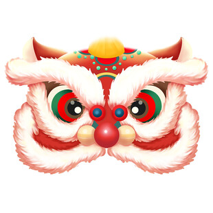 卡通感春节醒狮 舞狮元素贴纸