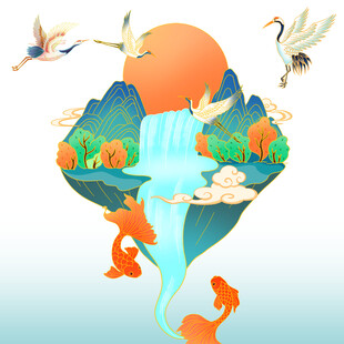 梦幻自然中的动物与山水景观