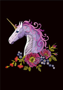 独角兽花卉刺绣图案