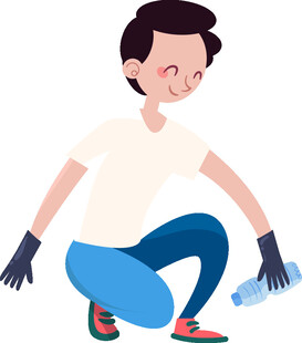 男子戴手套捡拾塑料瓶