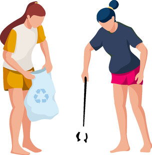 两位女性进行垃圾清理行动