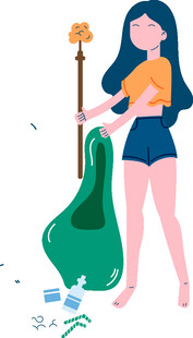 女孩持吉他的创意插画