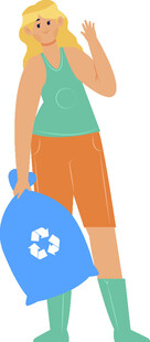 女子手持回收桶准备分类