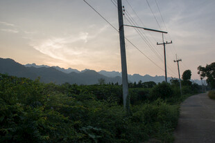 乡村小路旁的黄昏景致
