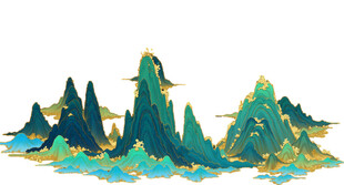 水墨风青绿群山景观