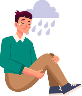 雨中独坐的忧郁男子