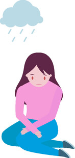 雨中独坐的忧郁女孩