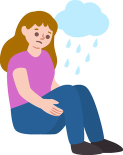 雨中独坐的忧郁女孩