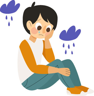 雨中独坐的忧郁少年