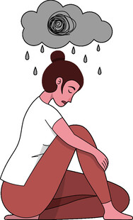 雨中独坐的忧郁女子