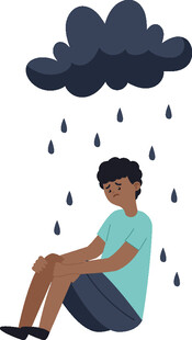 雨中独坐的忧郁少年