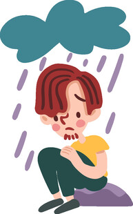 雨中独坐的忧郁少年