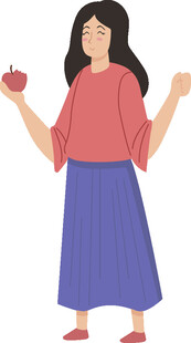 手持苹果的红衣女子