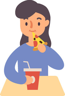 女孩享用快餐美食