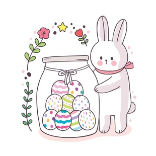 兔子与彩蛋罐的可爱插画