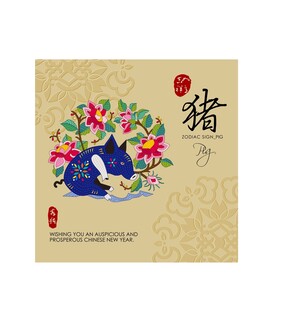 猪年传统刺绣风格插画