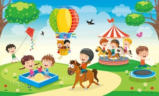 儿童在公园欢乐玩耍场景