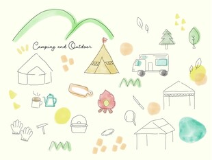 手绘露营元素插画
