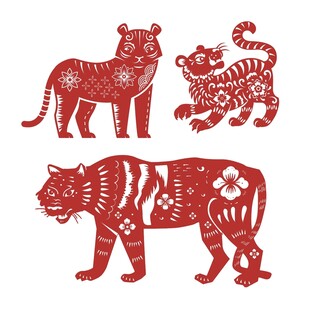 三只剪纸老虎图案