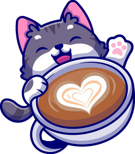萌猫与爱心拉花咖啡