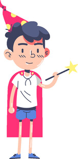 小小魔法师男孩手持魔杖