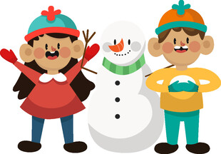 孩子与雪人欢乐相伴