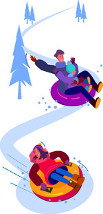 雪地欢乐双人激情雪圈滑行