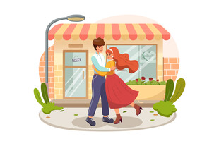 街头情侣甜蜜相拥