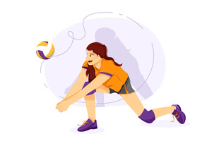 女排运动员奋力接球瞬间