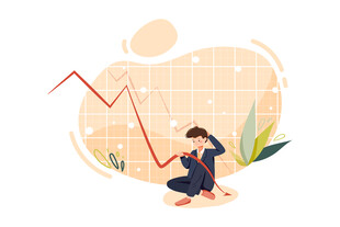 商人苦恼于下滑的折线图