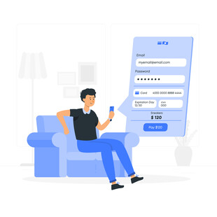 男子沙发上进行线上问卷调查