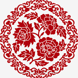 中式传统牡丹花纹剪纸图案