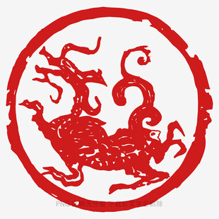圆形红底麒麟传统图案
