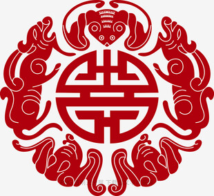 中式传统双喜剪纸图案