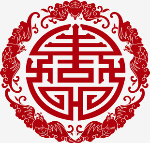 中式传统红色双喜剪纸图案